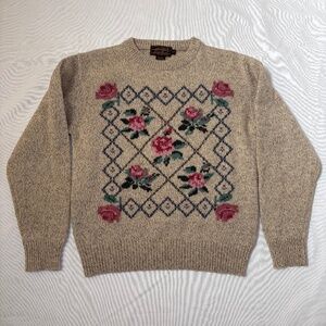 VTG Eddie Bauer Women’s Wool Blend Floral Sweater Size S Cottage-core 90s EUC